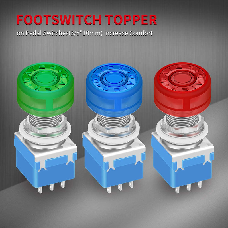 DaierTek 35pcs Guitar Effect Pedal Footswitch Topper Nail Cap for Foot Switch Button Red Green Blue Night Glow Style Anti-Slip Surface