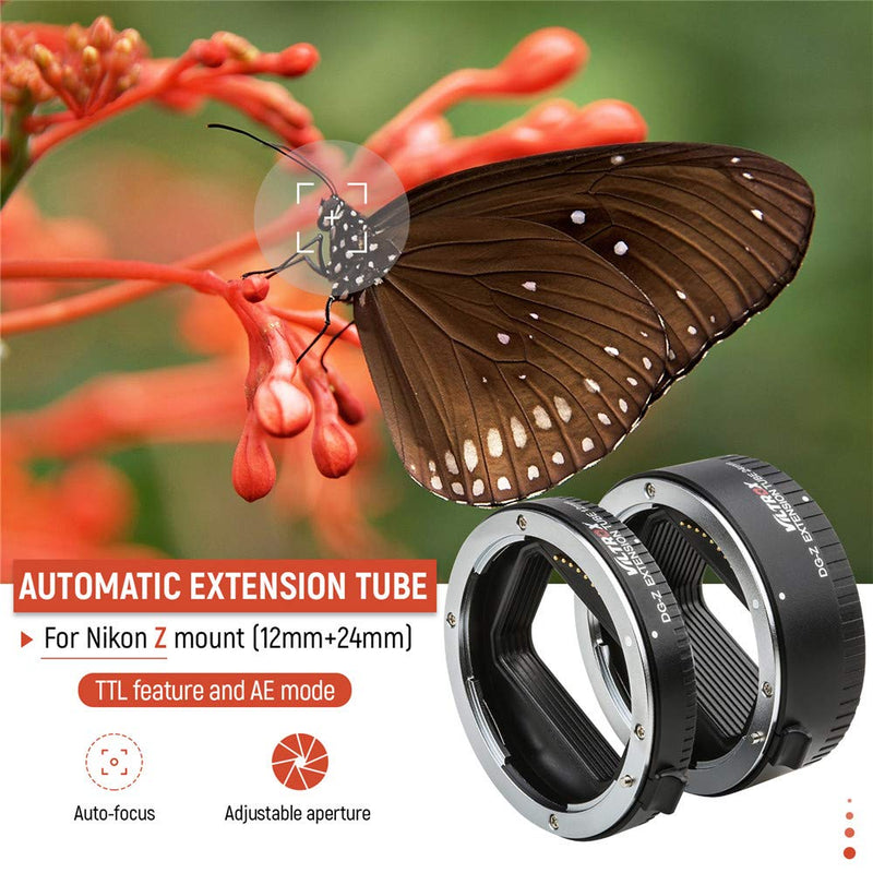 VILTROX DG-Z Metal Mount Auto Focus AF Macro Extension Tube Ring Set 12mm,24mm for Nikon Z6 Z7 Z50 Z Mount Mirrorless Camera and Lens