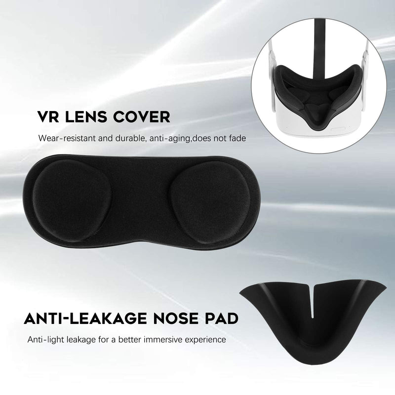 (1 Set) Seltureone Compatible for Quest 2 VR Lens Protect Cover Dust Proof Cover, with Anti-Leakage Nose Pad, Washable Protective Sleeve, Black