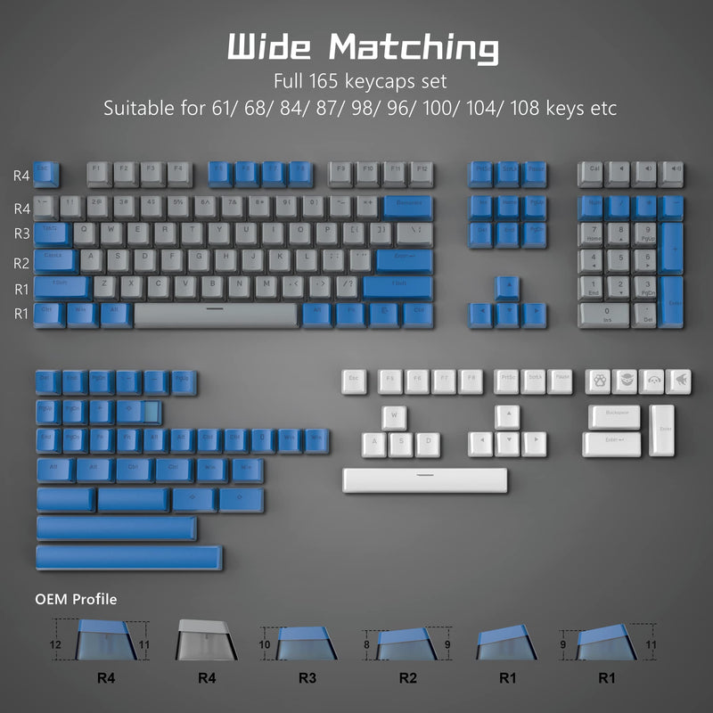 XVX Pudding Keycaps - PBT Keycaps, 165 Keys Keyboard Keycaps, OEM Profile Keycaps Set, Custom Keycaps for 61/68/84/87/82/100 Cherry Gateron MX Switches Mechanical Keyboard - Blue Mothership