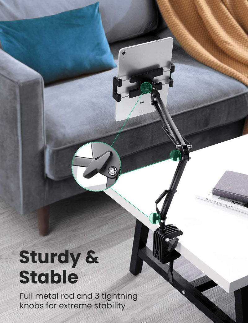 UGREEN Tablet Holder Aluminum Long Swing Arm Adjustable Phone Stand Clamp Bed Desk Flexible Mount Hands-Free Compatible with 12.9 iPad Pro Mini Air, iPhone 13 Pro Max, Galaxy Tab S7 S5e S21 Note20