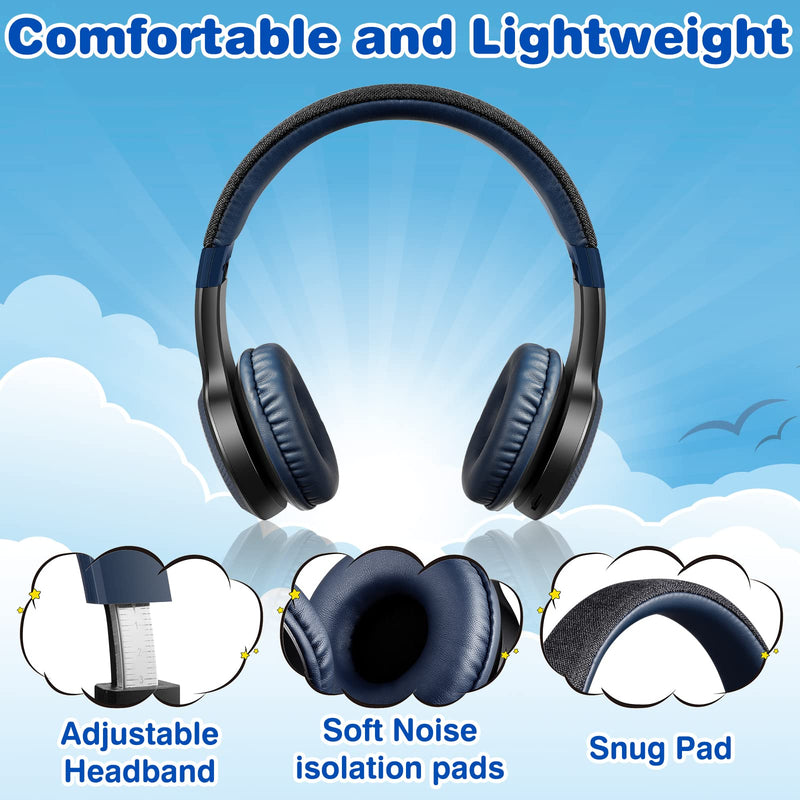 Kids Blutooth Headphones with mic, Colorful LED Lights, Stereo Sound, Bluetooth5.0, Foldable On-Ear Children Wireless/Wired Headphones Fit for Kids Teens Adults (Black&Blue) Blue