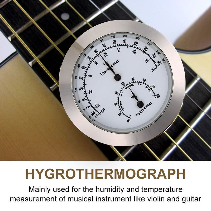 Digital Thermometer Hygrometer, Guitar Thermometer Hygrometer Round Digital Violin Humidity Temperature Meter for Instrument Care (Sliver)