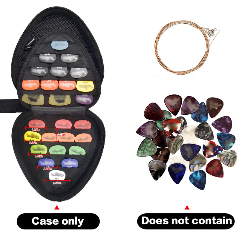 Guitar Picks Holder Case for Acoustic Electric Guitar Holds Over 39 Packs, Variety Pack Picks Storage Pouch Organizer, Guitar Plectrums Bag with Mesh Pocket for Other Accessories (Box Only) Black
