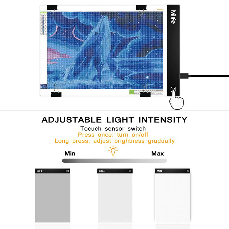 Mlife B4 LED Light Pad - Upgraded Diamond Painting Light Box Dimmable Tracing Light Board, Sketching, Animation, Drawing Light Box with 4 Fasten Clips