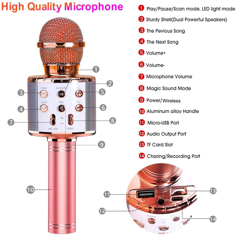 BlueFire 4 in 1 Karaoke Wireless Microphone with LED Lights, Portable Microphone for Kids, Great Gifts Toys for Kids, Girls, Boys and Adults (Pink) Pink