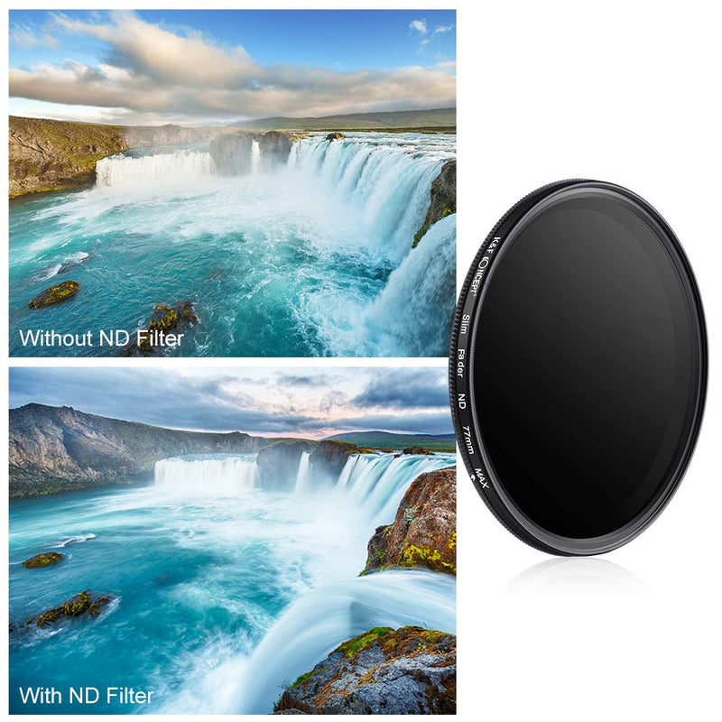 K&F Concept 46mm Slim HD Multi-Coated Variable Polarizing ND Neutral Density Adjustable ND2 ND4 ND8 to ND400 Lens Filter + Lens Cleaning Cloth for DSLR Cameras 46mm ND2-ND400