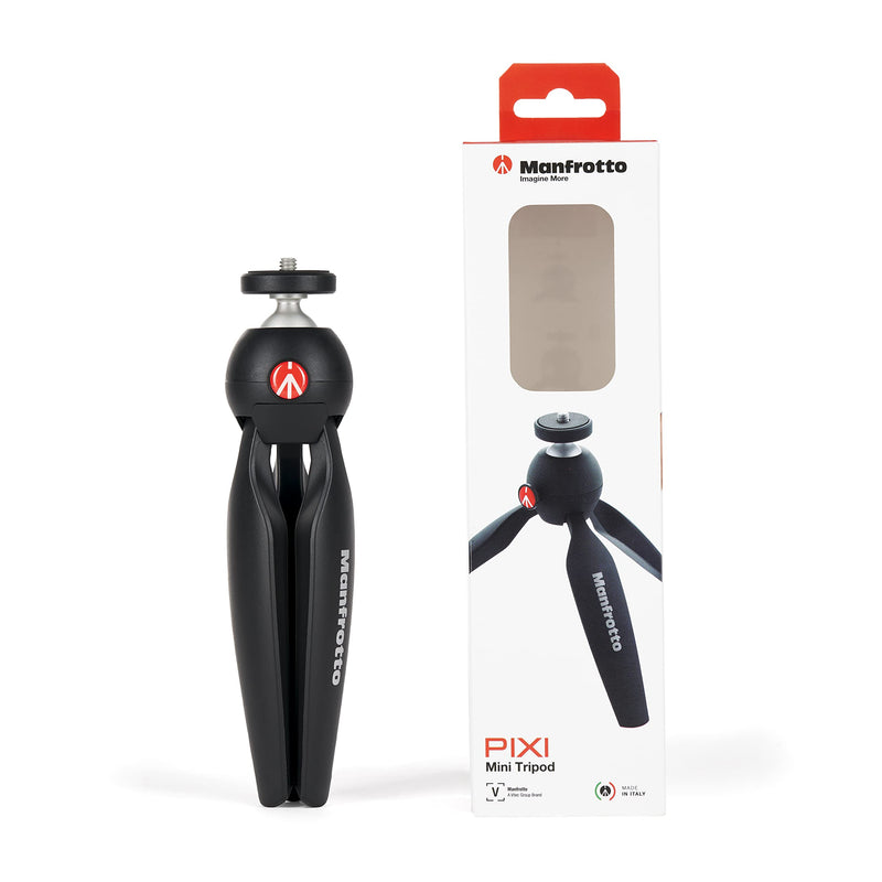 Manfrotto MTPIXIMII-B, PIXI Mini Tripod with Handgrip for Compact System Cameras, Made in Italy, for DSLR, Mirrorless, Video, Compact Size, Technopolymer and Aluminium, Black PIXI Mini Made in Italy