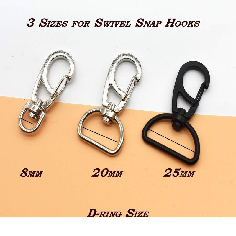 Bytiyar 10 PCS Small Metal Clasps Spring Swivel Snap Hooks Carabiner Clips 8mm(rotating D-ring)_silver