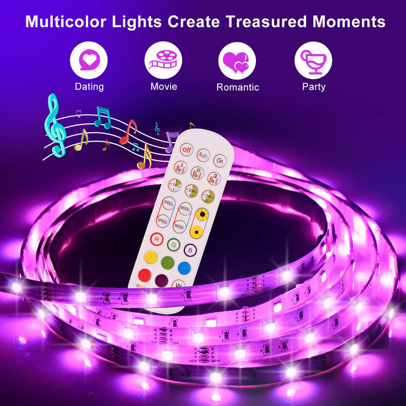 [AUSTRALIA] - Led Strip Lights – 65.6ft Music Sync Led Light Strip – Premium Home Décor – Multicolor RGB Led Strip with 24-Key Remote and App – Bluetooth Activated LED Lights – Timer Function – Adjustable Length 