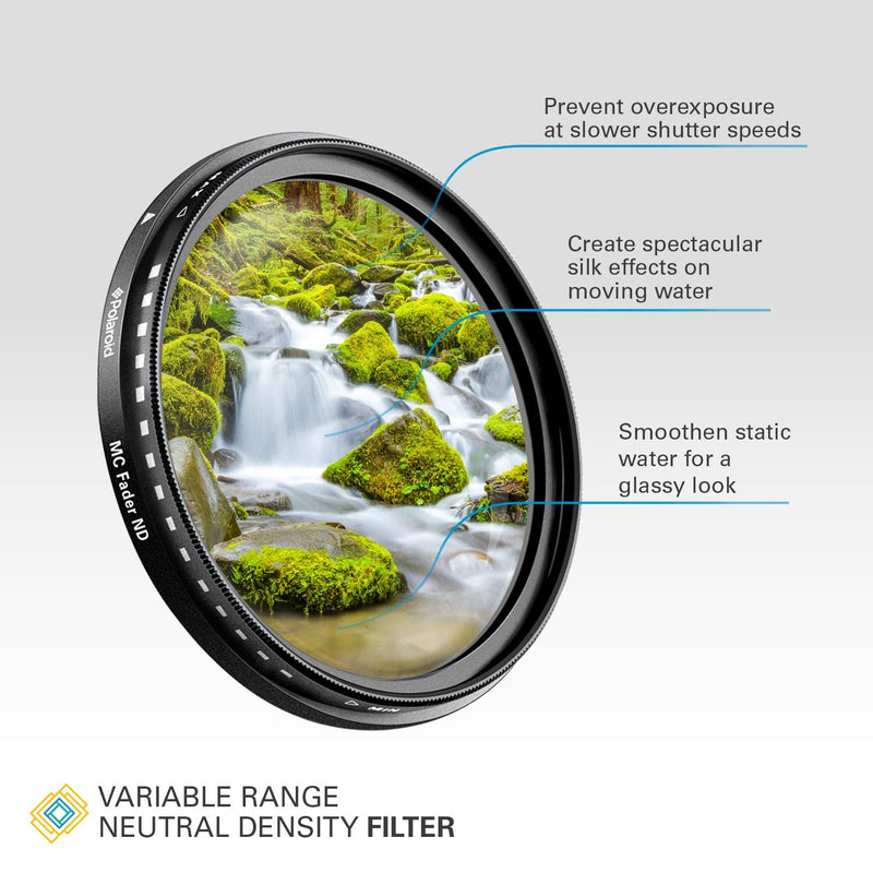 Polaroid Optics 55mm Multi-Coated Variable Range [ND3, ND6, ND9, ND16, ND32, ND400] Neutral Density Fader Filter ND2-ND2000 - Compatible w/ All Popular Camera Lens Models 55 mm