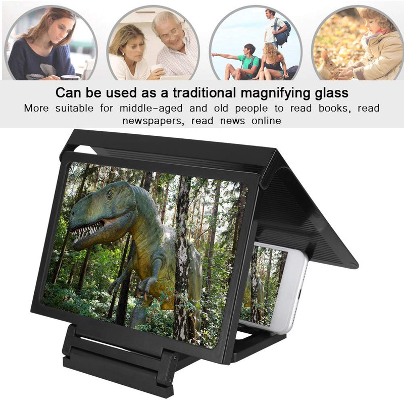 Oumij 3D Screen Magnifier,Phone Screen Amplifier,HD Video Magnifier,Foldable Phone Bracket,Cellphone Projector,Smartphone Screen Enlarge,Black