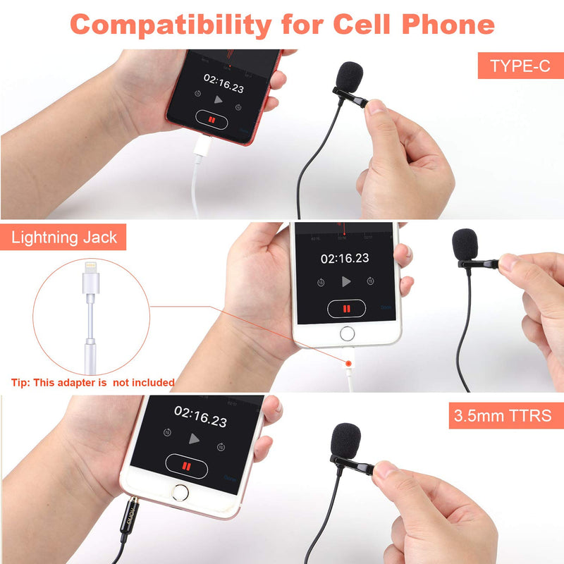 Handheld lavalier Microphone for iPhone/PC,Clip on Microphone with Type-C Adapter & Wind Muff & 2m Extension Cable,EXJOY Mini Lapel Mic for Video Recording/Youtube/Podcast/Dictation/Interview