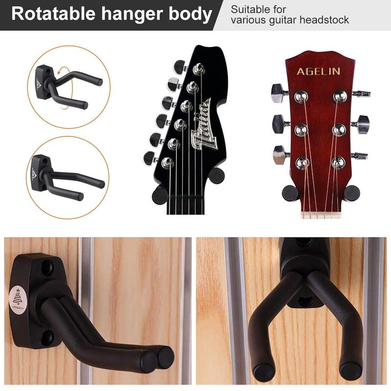 BoloShine 2 Pcs Guitar Wall Mount, Guitar Hook Display Hanger, Universal Black Bracket Wall Holder with Screws and 6 Guitar Picks for Electric Bass Acoustic Guitars