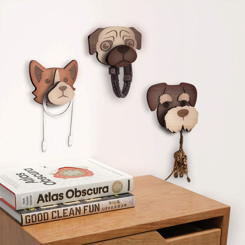 PAZO, Schnauzer Hand Made Wooden Self Adhesive Wall Hooks (3 PCS)