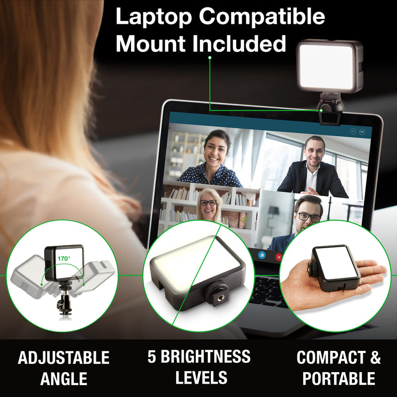 KobraTech Video Conference Lighting Kit | Ultralight LED Video Light | Clip On Computer Webcam Light for Zoom Meetings | Includes Video Light, Laptop Light Mount, Ball Head & More