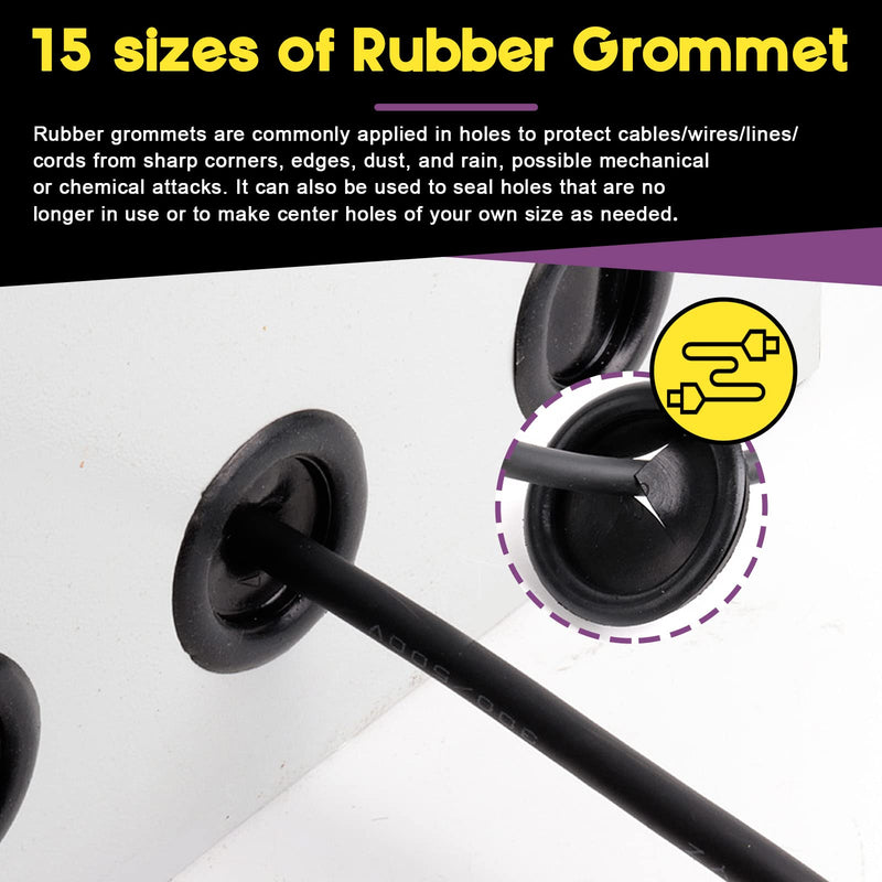 Swpeet 290Pcs 3 Types Closed/Double Sided/Eyelet Ring Gasket Rubber Grommet with Craft Knife Kit, Firewall Hole Plug Round Rubber Plug Hole Grommets Rubber Gasket for Auto Car Wire Cable 290Pcs Mixed Rubber Grommets Kit