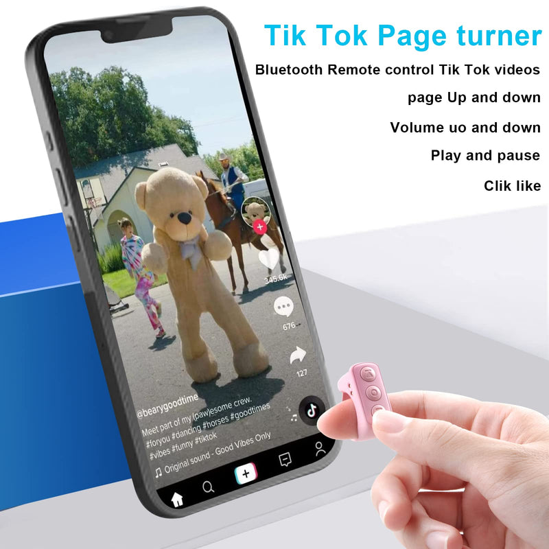 TIK Tok Bluetooth Remote Control Page Turner for iPhone Android Ipad Cell Phone Camera Remote Shutter Selfie Button, Bluetooth Ring (Pink) Pink