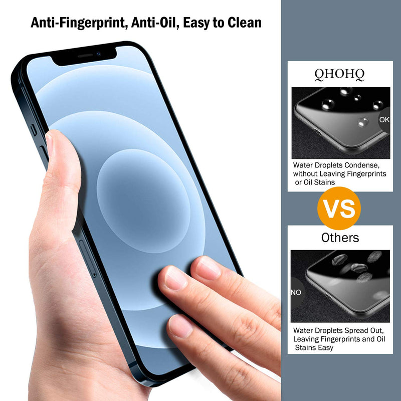 QHOHQ 3 Pack Screen Protector for iPhone 12 Pro Max 6.7” with 2 Packs Camera Lens Protector, HD Full Screen Tempered Glass Film, 9H Hardness, 2.5D Edge, Bubble Free, Scratch Resistant-Case Friendly Transparent