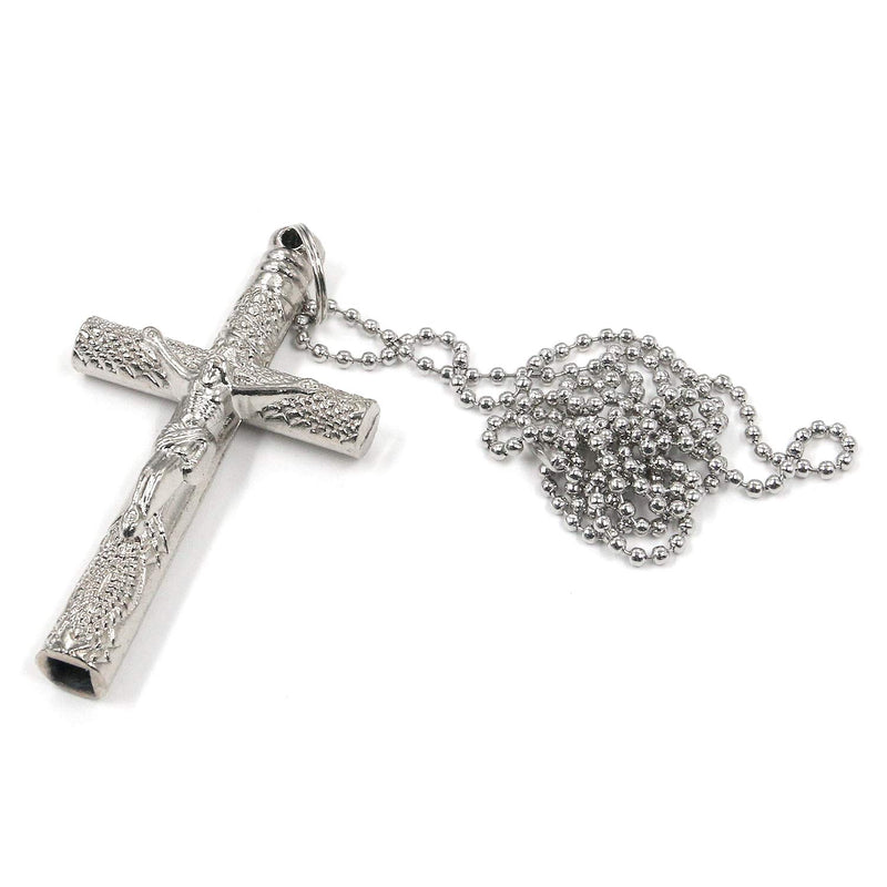 FarBoat Drum Key Keychain Christian Jesus Cross Crucifix Necklace with Long Chain Necklace Drum Tuning Key with Hole(Silver) silver