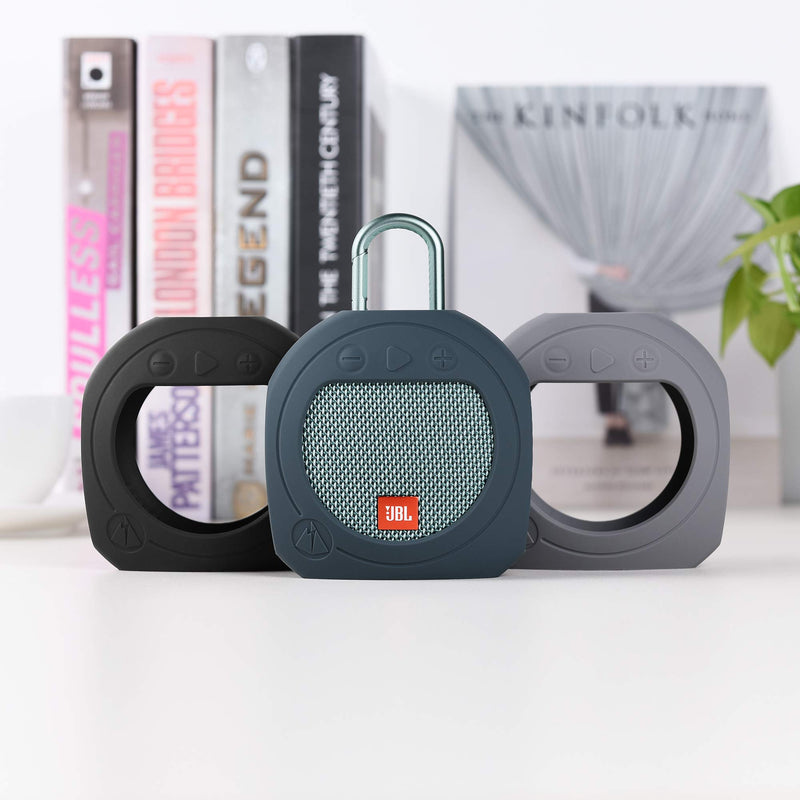 TXEsign Protective Silicone Stand Up Carrying Case for JBL Clip 3 Waterproof Portable Bluetooth Speaker (Black) Black