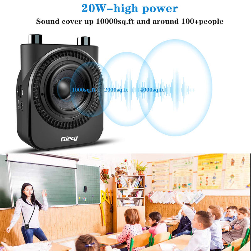 Giecy Voice Amplifier Portable 20W 2600mA Rechargeable with Wired Microphone Headset for Teachers Tour Guides,Meetings and Classroom voice amplifier 2