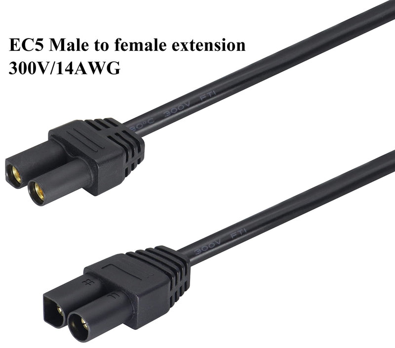 HCFeng EC5 Extension Cable 14AWG EC5 Male to EC5 Female Connector Extension Cable ADS-018 EC5 Male to EC5 Female Extension Cord for RC ESC LI-PO Battery [black-1m/3.3ft]