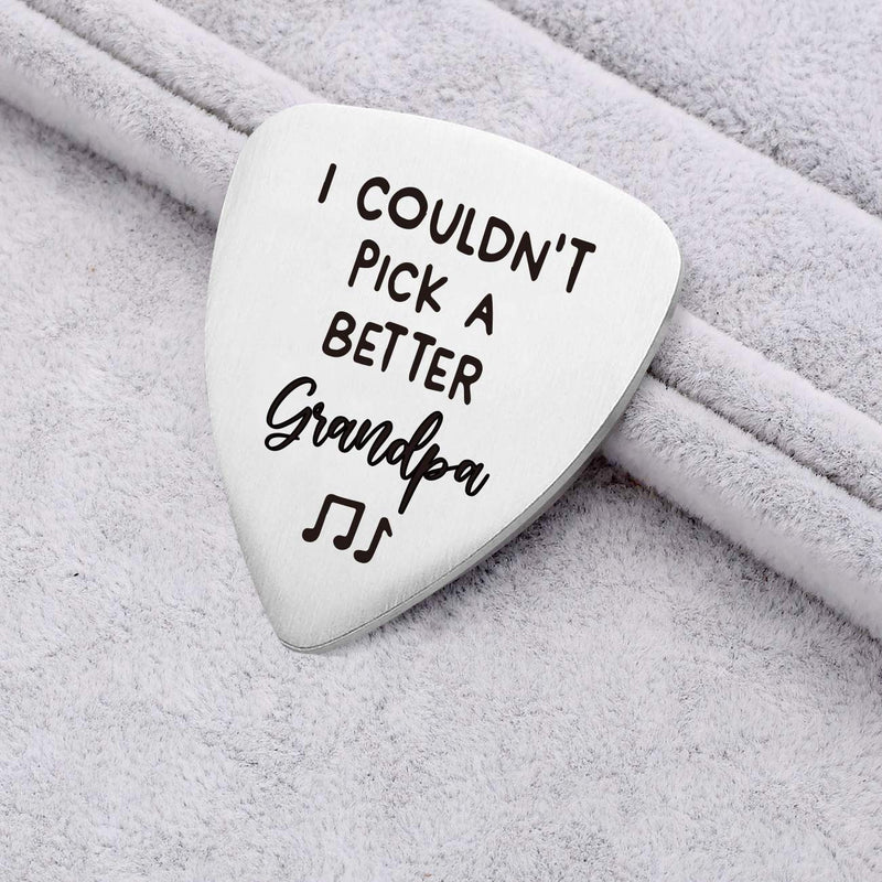 MaySunset I Couldn’t Pick A Better Grandpa, Stainless Steel Guitar Pick Jewelry Gift for Grandpa Grandfather Musician Guitar Player Birthday Christmas Father's Day Gift