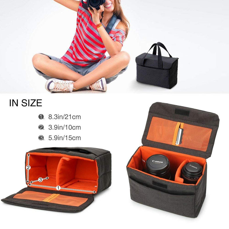 BAIGIO Camera Insert Bag Inner Case High-Capacity Shockproof and Waterproof DSLR SLR Camera Small Inner Bag Foldable Protective Bag Inner Camera Organizer with Handle (Black 1) Black