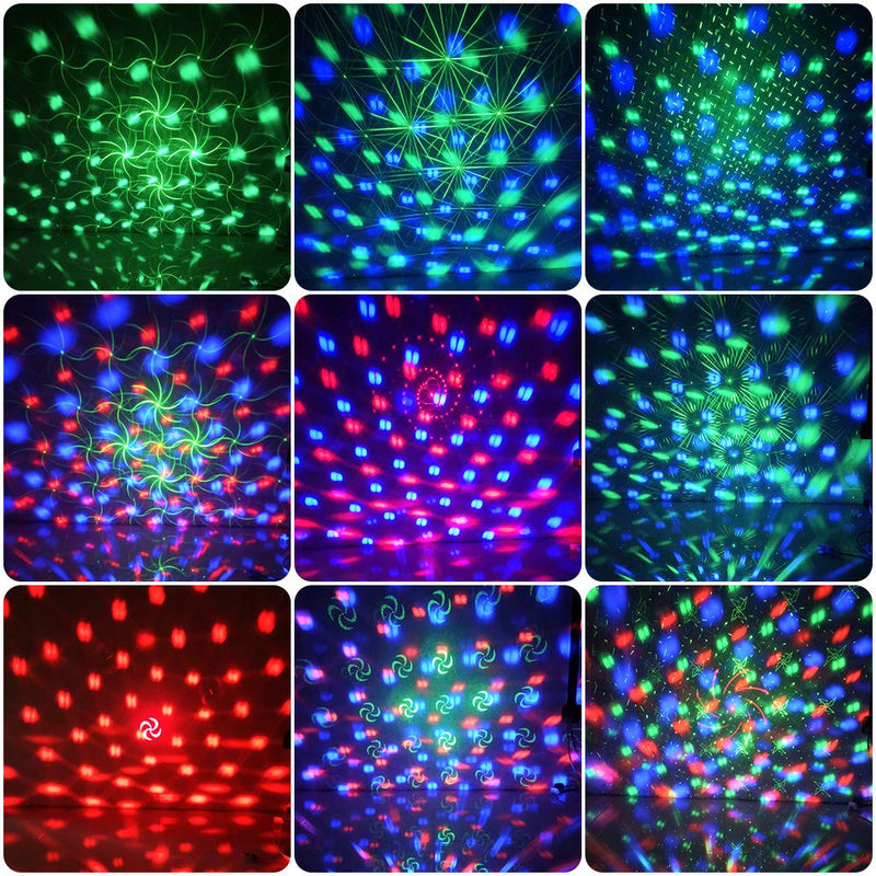 Party Projector Light with Multiple Pattetns, softeen DJ Party Strobe Light with RGB LED Light and Red/Green Projector Light, Sound Activated and Remote Controlled 3 led + 2 projector light Multiple lighting patterns