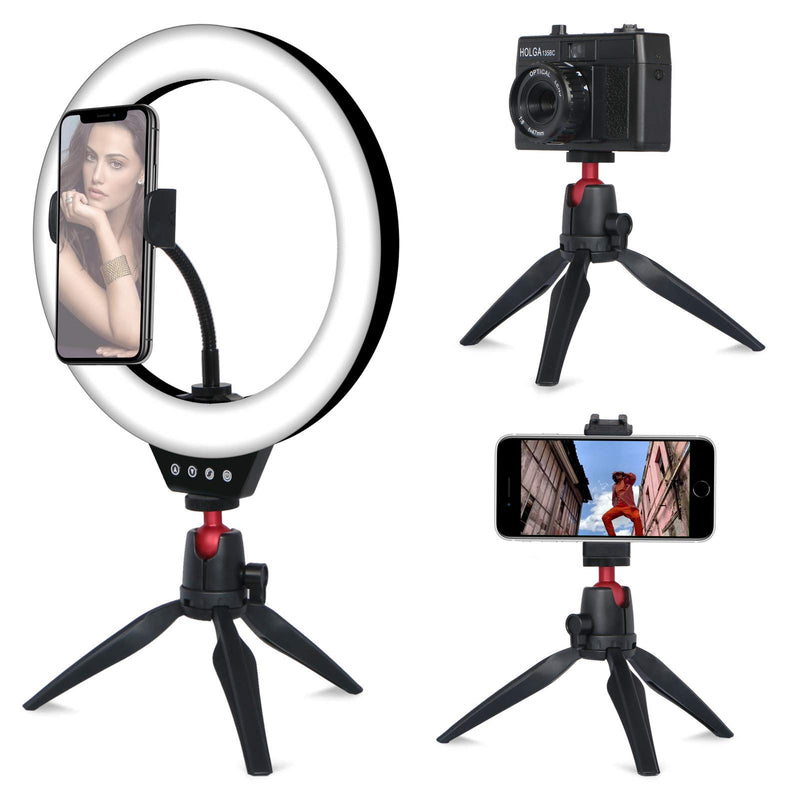 Portable Mini Tripod for iPhone/Camera/Cell Phones Webcam Projector Compact,Desktop Phone Stand Holder with Phone Clip and Wireless Remote