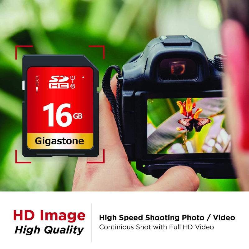 Gigastone 16GB 10-Pack SD Card UHS-I U1 Class 10 SDHC Memory Card High-Speed Full HD Video Canon Nikon Sony Pentax Kodak Olympus Panasonic Digital Camera SD 16GB U1 10-Pack