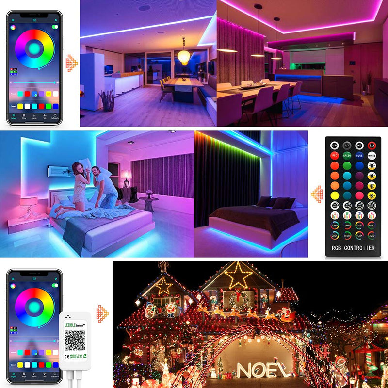 [AUSTRALIA] - Led Strip Lights for Bedroom, Sync to Music 40ft 12m with 40 Keys IR Remote and 12V Power Supply Flexible Color Changing 5050 RGB 400 LEDs Light Strips Kit for Wedding, Home Party, Bedroom DIY, Party 