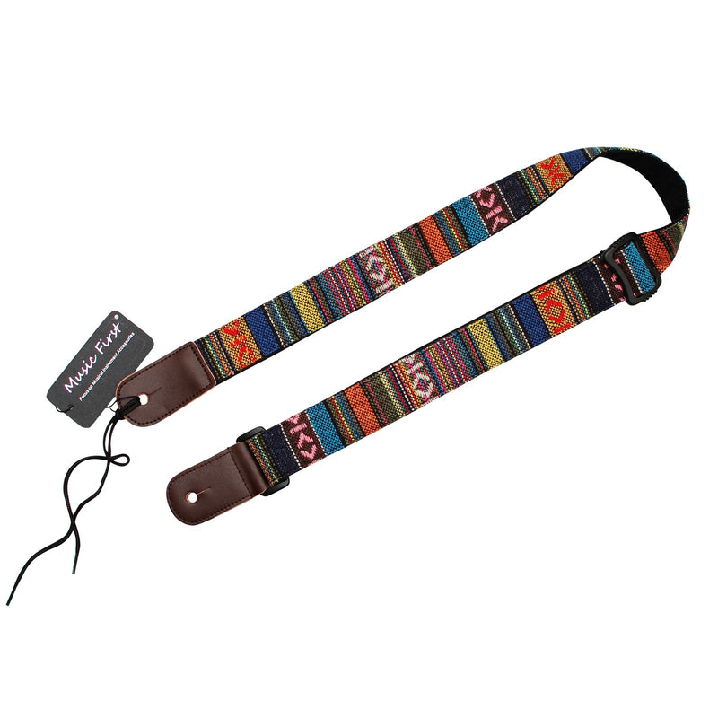 MUSIC FIRST Classic Country style Soft Cotton & Genuine Leather Ukulele Strap Ukulele Shoulder Strap Version 2.0 With a MUSIC FIRST Genuine Leather Strap Locker With A Leather Strap Locker