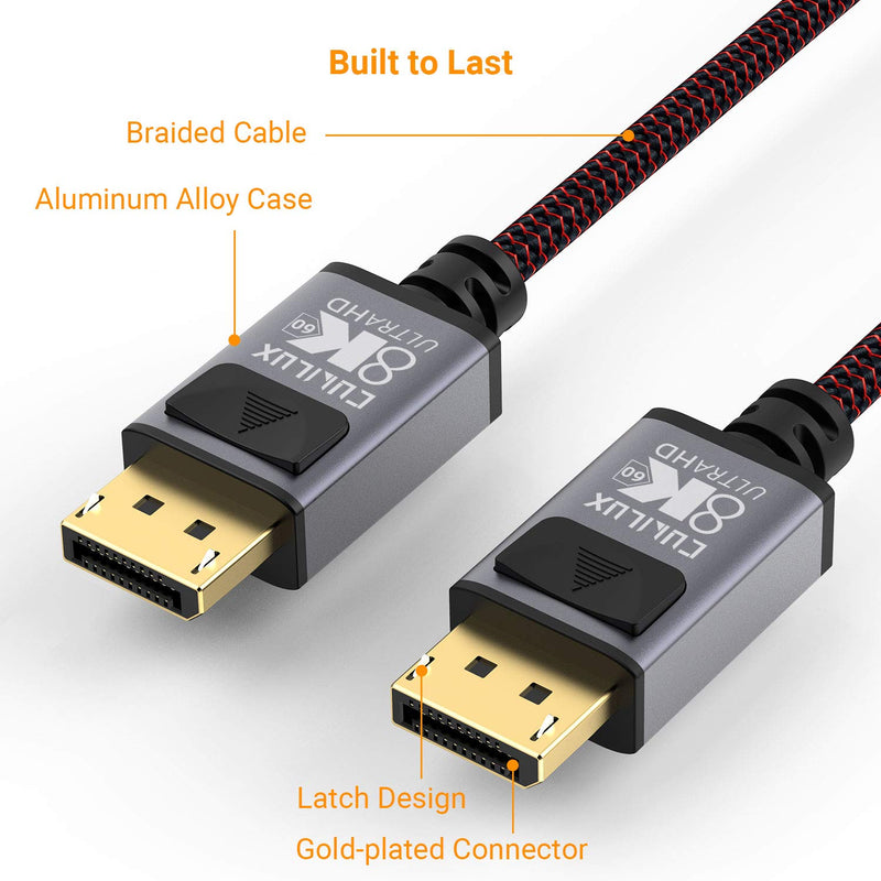 Cubilux 8K@60Hz DisplayPort to Display Port Cable, Braided Ultra HD DP Male to Male Cord [4K@165Hz 2K@144Hz] Compatible with AMD NVIDIA Graphic Cards, Gaming Monitor, Desktop Computer, Laptop, 6.6 Ft DP Male to DP Male, 6.6 Ft