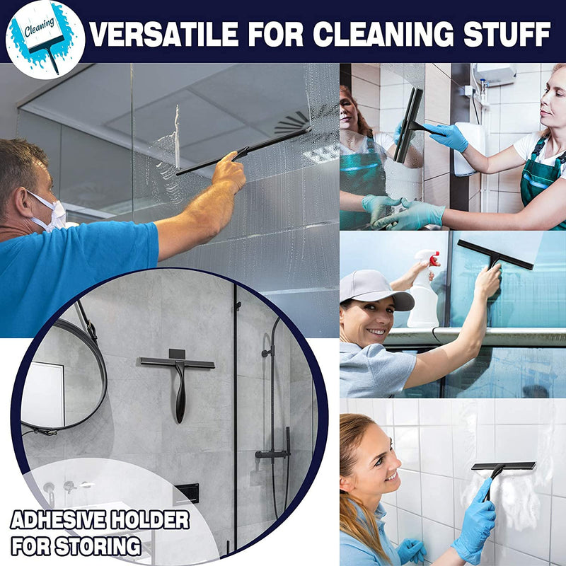 Shower Squeegee, 10-Inch Matte Black Squeegee, All-Purpose Stainless Steel Squeegee for Bathroom, Shower Doors, Mirrors, Tiles and Car Windows - 100% Streak Free