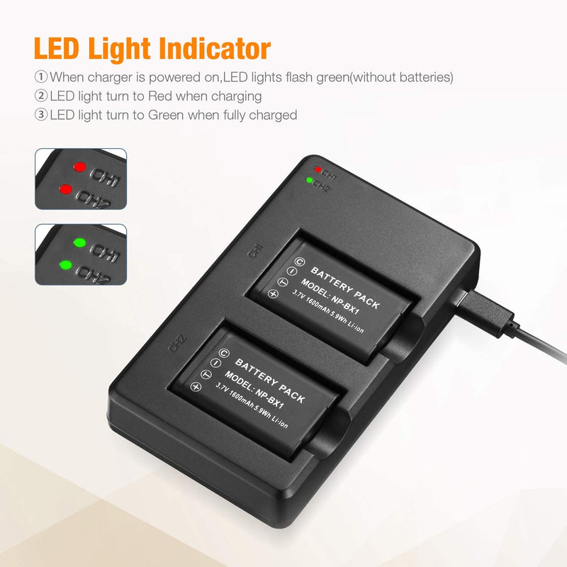 Powerextra NP-BX1 Replacement Battery 2-Pack Battery and Dual USB Charger Kit for Sony ZV-1, Cyber-Shot DSC-RX100, DSC-RX100 II, DSC-RX100M II, DSC-RX100 III, DSC-RX100 IV, DSC-RX100 V/ VII