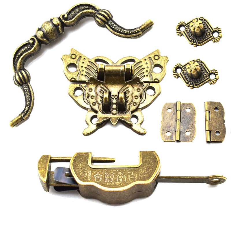 [AUSTRALIA] - SDTC Tech 13-Pack Retro Jewelry Box Hardware Kit Includes Hasp Latch Padlock Hinges Corner Protectors Pull Handle and Supporting Feet, Bronze Tone 