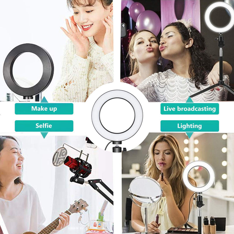 Ring Light OEBLD Dimmable with 3 Light Modes & 10 Brightness Level LED Ring Fill Lights for Phone Live Stream Makeup YouTube Shooting (C(10'' Ring Light with Clip))