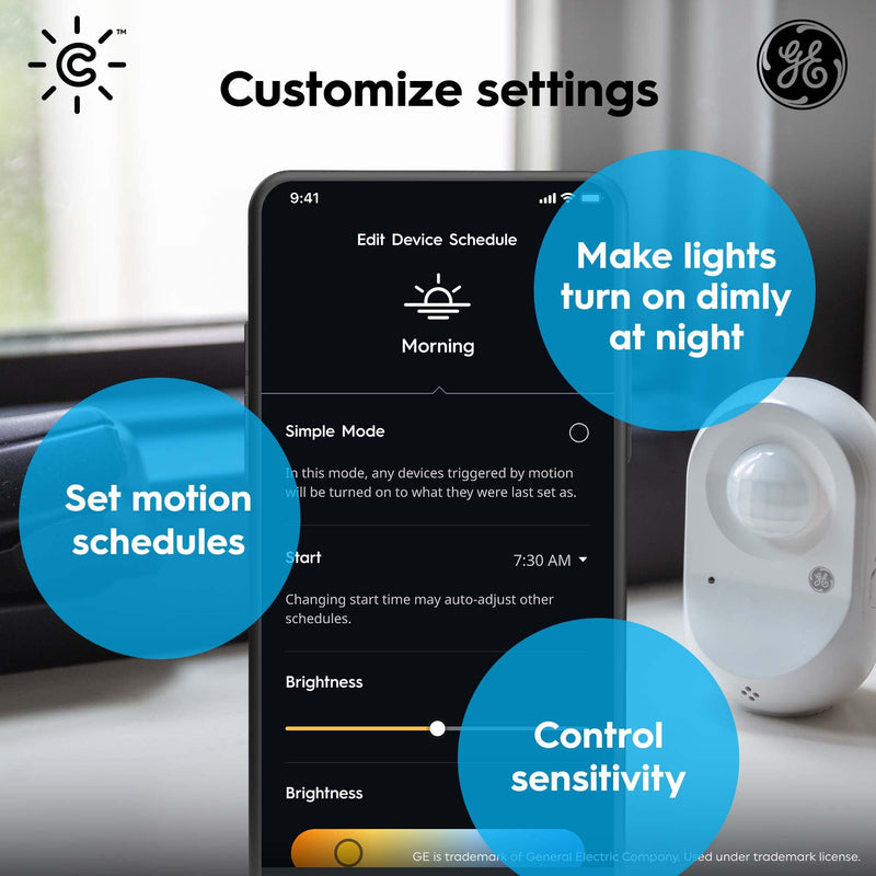 GE CYNC Smart Wire-Free Motion Sensor, Programmable, Bluetooth and Wi-Fi Enabled, Ambient Light Detection, Battery Powered (1 Pack)