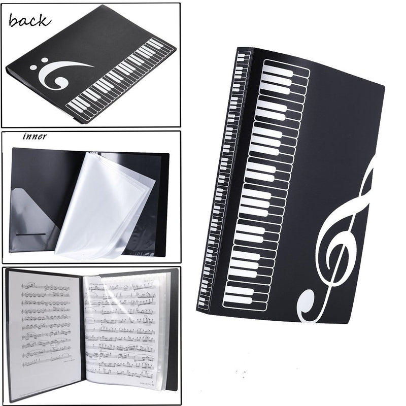 WOGOD Music Sheet File Paper Documents Storage Folder Holder Plastic.A4 Size,40 Pockets (Black+Blue)