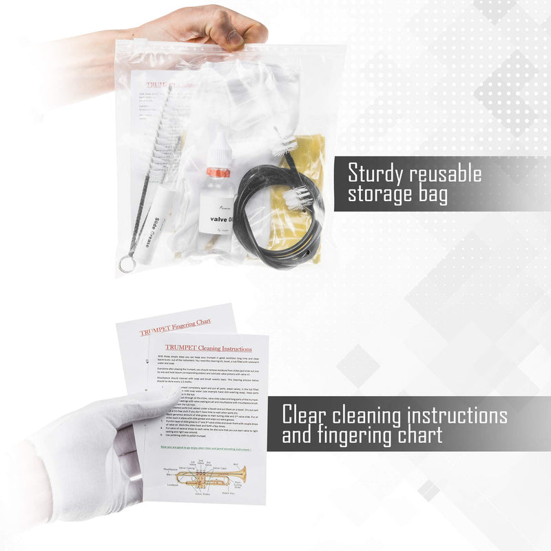 Trumpet Cleaning Kit - Care for Your Trumpet with Valve Oil, Slide Grease, Microfiber Cloth and Other Cleaning Supplies - Trumpet Cleaning Accessories Set for Instrument Maintenance