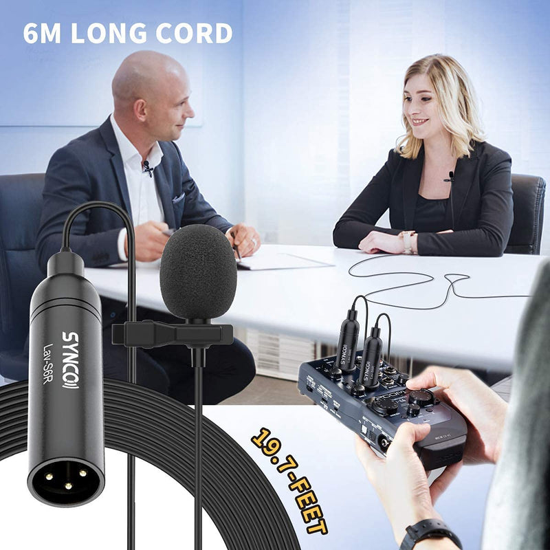 XLR Lavalier Microphone, SYNCO Lav-S6R Omnidirectional Lapel Mic with 3-Pin XLR Connector for Camera Recorder Mixer Camcorders, 6M Audio Cable for Podcast Interview Youtube Video Recording