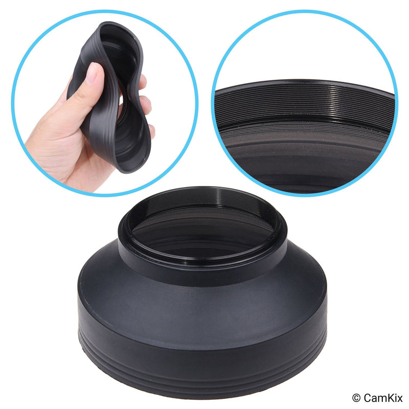 Camera Lens Hood 52mm - Rubber - Set of 2 - Collapsible in 3 Steps - Sun Shade/Shield - Reduces Lens Flare and Glare - Blocks Excess Sunlight for Enhanced Photography and Video Footage - Perfect Fit