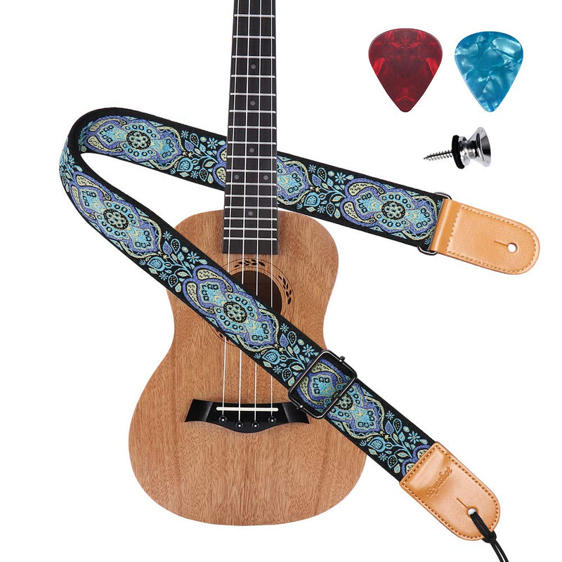 Ukulele Strap, Eyeshot Hawaiian Jacquard Blue Totem Ukelele Shoulder Strap, Suitable for Soprano Concert Tenor Baritone String Instruments