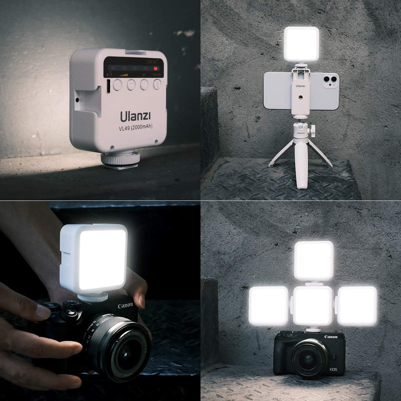 ULANZI VL49 2000mAh LED Video Light w 3 Cold Shoe, Rechargeable Soft Light Panel for DJI OSMO Mobile 3 Pocket Zhiyun Smooth 4 Sony RX100 VII Canon G7X Mark III A6400 6600 Camera GoPro 10 9 8 Vlogging White