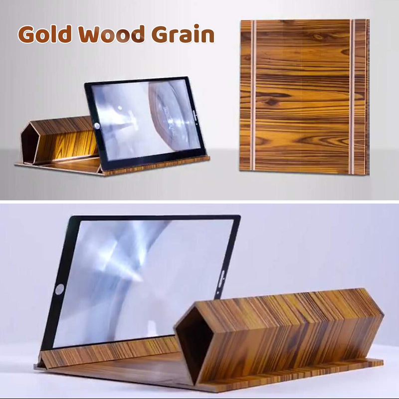 12 inch Phone Screen Magnifier 3D Ultra-Clear Wood Grain Smartphone Enlarger Holder Stand gold wooden grain