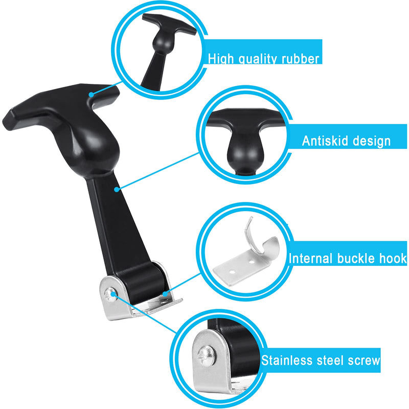 Elastic Stainless Steel Rubber Hood Catch Flexible T-Handle Hasp Rubber Flexible Draw Latches with Brackets for Tool Box, Vehicle Engine, Hood (4) 4
