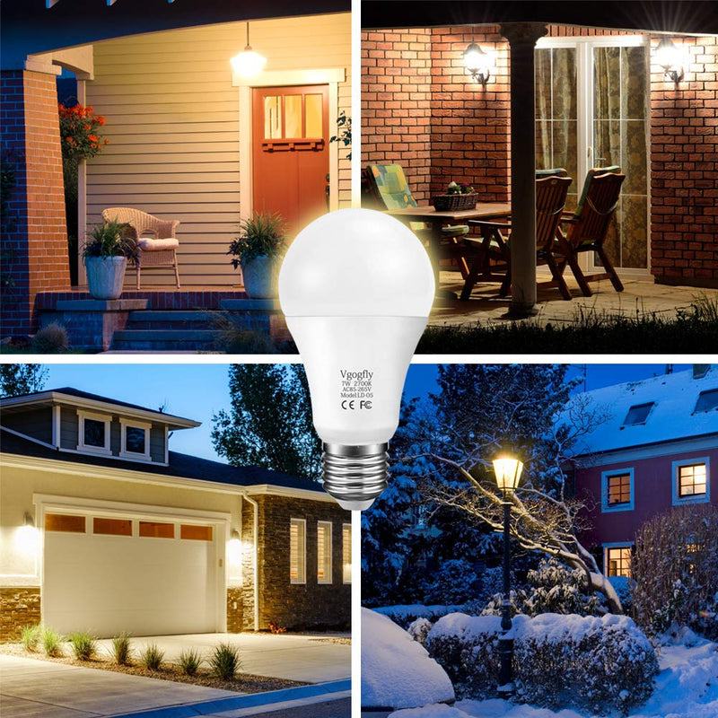 Sensor Lights Bulb Dusk to Dawn LED Light Bulbs Smart Lighting Lamp 7W E26/E27 Automatic On/Off, Indoor/Outdoor Yard Porch Patio Garage Garden (Warm White, 2 Pack) Warm White