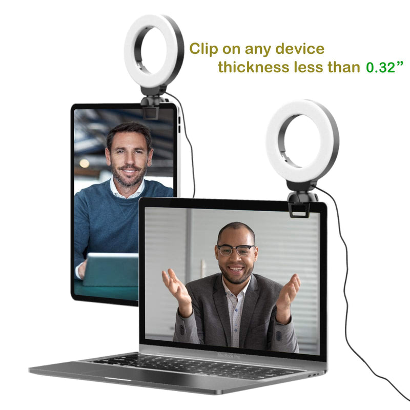 Clip On Ring Light with Clamp Mount for Laptop Ipad Video Conference Portable 4" Zoom Light for Live Stream Remote Home Work Learn Phone Call Dimmable